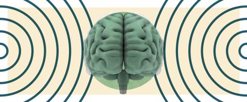 A brain surrounded by circles representing brain waves